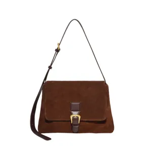 Retro brown suede shoulder bag for women, large capacity cowhide crossbody tote bag.
