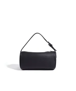 Sac épaule cylindre en cuir noir, accessoire de voyage quotidien en cuir de vachette.