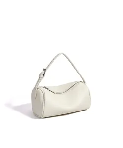 Sac à bandoulière cylindrique minimaliste en cuir véritable, élégant sac en cuir de vachette.