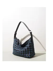 Elegante gewebte Umhängetasche für Damen, stilvolles schwarz-blaues Design, modische Alltagstasche.