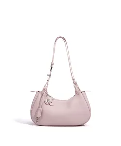 Sac bandoulière en cuir rose clair, design croissant tendance avec charm verrou.