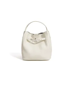 Minimalist genuine leather bucket bag, chic top handle shoulder crossbody bag for women.