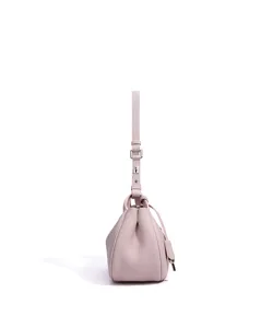 Sac à main en cuir rose clair vue latérale sac de banlieue minimaliste design élégant.