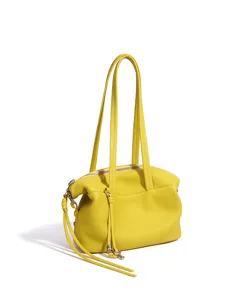 Elegante bolso de mano de cuero genuino amarillo para mujer, bolso cruzado de moda.