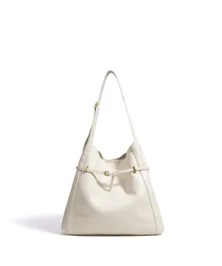 Elegante weiße Leder-Umhängetasche für Damen, große Alltagstasche mit goldfarbenen Beschlägen.