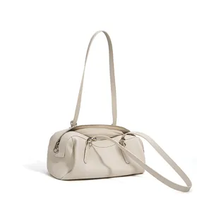 Elegante Leder Boston Umhängetasche für Damen, hochwertige Vintage Handtasche für Alltag.