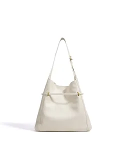 Einfache Leder Schultertasche, cremeweiße elegante Freizeittasche mit feinen Metalldetails.
