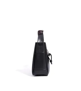 Black leather bucket bag side view minimalist casual daily shoulder crossbody bag
