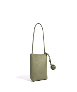 Olivgrüne Mini-Handytasche aus echtem Leder mit schickem Knotendetail und Schulterriemen.