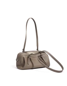 Hochwertige Echtleder Umhängetasche Boston Bag in Taupe elegante Damen Handtasche