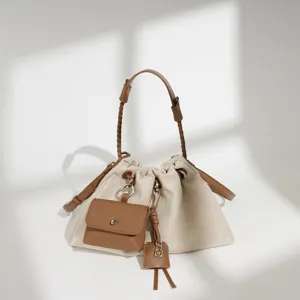 Casual Linen Crossbody Bag For Women Fashion Color Block Drawstring Shoulder Bag Small Daily Travel Handbag
