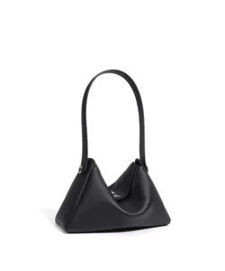 Sac a main epaule en cuir noir avec design plie elegante, sac fourre-tout tendance femme.