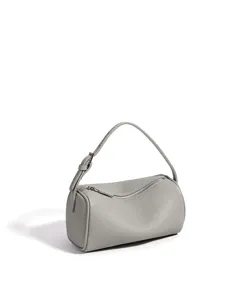 Sac à épaule cylindrique en cuir véritable gris minimaliste, élégant sac sous les aisselles.