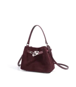 Retro women suede handbag bucket cross body bag stylish elegant shoulder bag casual purse chic.