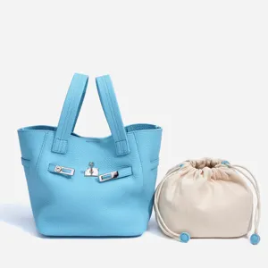 Genuine leather tote bag luxury designer bucket bag large capacity casual shoulder bag women