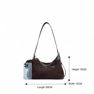 Brown suede hobo shoulder bag vintage underarm handbag for women casual chic fashion daily use