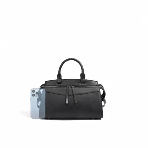Bolso de hombro estilo coreano retro bowling, bolso de cuero negro de gran capacidad.