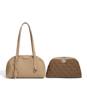 Bolso de hombro de cuero tejido clásico y estuche acolchado, bolso de mano grande para oficina.