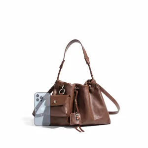 Cloud pleated shoulder bag retro vintage crossbody tote bag with removable small purse for women