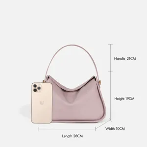 Bolso dumpling de cuero morado minimalista, elegante bolso hobo con asa, 28x19x10cm.