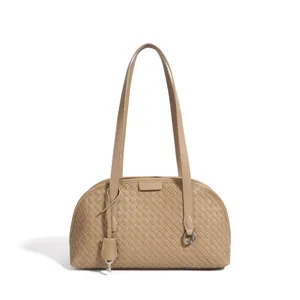 Bolso de hombro Boston de cuero trenzado, elegante bolso tote informal para mujer.