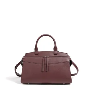 Bolso de mano tipo bolo de cuero burdeos para mujer, elegante bolso bandolera retro.