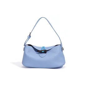 Bolso de hombro de cuero con patrón litchi, elegante bolso cruzado azul claro para mujer.