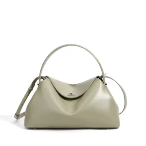 Sac à main bandoulière en cuir vert femme minimaliste grande capacité fourre-tout chic