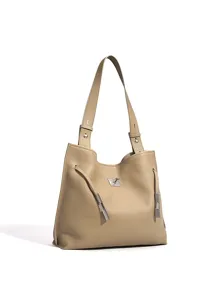 Lässige Schultertasche aus Leder mit schickem Metallverschluss, große Pendler-Tasche für Damen.