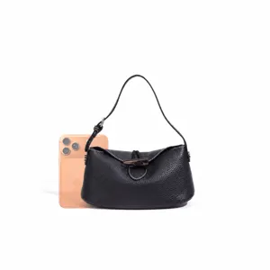 Bolso de hombro de cuero negro para mujer, elegante bolso de mano con asa superior.