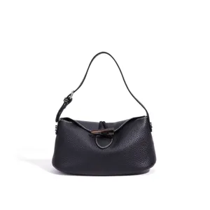 Bolso de hombro negro de cuero graneado elegante bolso hobo para mujer casual chic