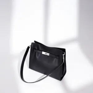 Clásico bolso de mano Kelly de cuero negro para mujer, elegante bolso bandolera y de hombro.