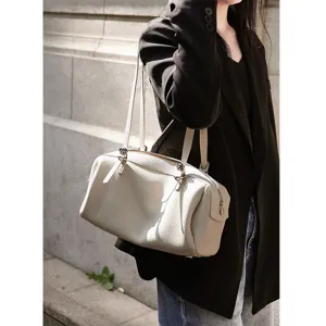 Retro Damen Boston Tasche Rindsleder Handtasche Casual Pendler Umhängetasche Vielseitige Bowling Tasche Mode Handtasche