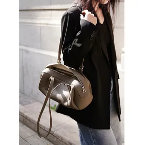 Echtleder Damentasche Umhängetasche, retro Boston Handtasche und Bowling Bag für Büro Alltag.