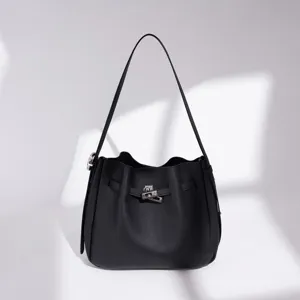 Bolso de Hombro de Cuero Genuino Bolso Cubo Retro Bolso Cruzado Versátil Mujer