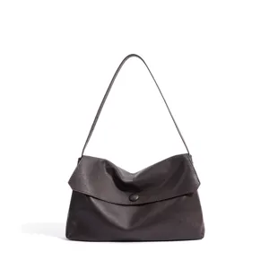 Dark brown genuine leather shoulder bag minimalist slouchy hobo handbag casual stylish daily fashion
