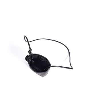 Schwarze Damen Umhängetasche aus echtem Leder Mini Handytasche mit elegantem Knoten.