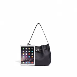 Bolso de hombro vintage de cuero genuino estilo Kelly con asa superior y cerradura.