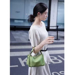 Sac Bandoulière Tissé en Cuir Véritable Femmes Sac à Main de Luxe Designer Décontracté Quotidien Poignée Supérieure Sac Croisé