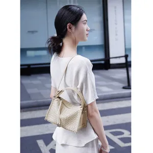 Chic sac à bandoulière en cuir tressé pour femme, sac à main minimaliste pour bureau.