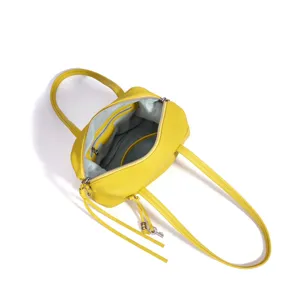 Bolso de mano de cuero amarillo para mujer, elegante bolso de hombro tote, bolso casual con cremallera.