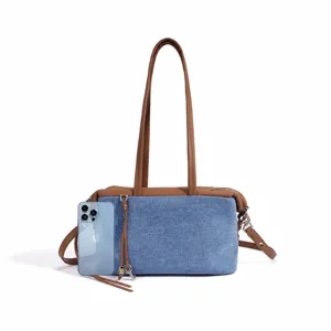 Sac bandoulière en patchwork de denim pour femme cabas fourre-tout grande capacité