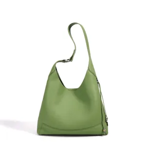 Sac à bandoulière en cuir vert pour femme, sac seau minimaliste idéal pour le quotidien.