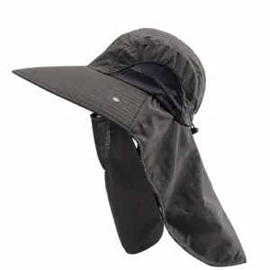 Outdoor sun protection cap detail showing brim, depth, mask and head circumference dimensions.