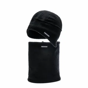 Winter fleece hat and neck gaiter set, thickened windproof thermal ski cap for outdoor sports.