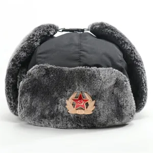 Plus size Soviet badge ushanka hat windproof waterproof men women outdoor warm winter hat