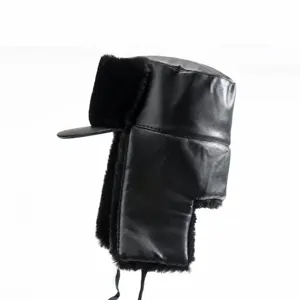 Winter Warm PU Leather Ushanka Hat Thickened Fleece Earflap Bomber Hat for Cold Weather