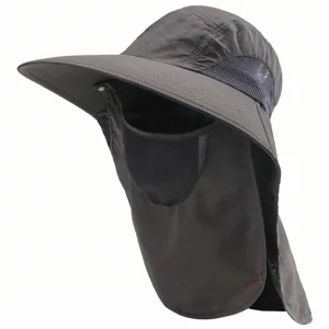 Unisex outdoor sun protection hat UV blocking wide brim bucket hat with face cover and neck flap