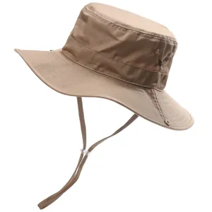 Chapeau Bob en Coton Extérieur Unisexe Protection Solaire Été Large Bord Couleur Unie Casquette