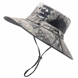 Detailed view of the summer anti-UV waterproof wide brim sun hat with mesh panels and drawcord.